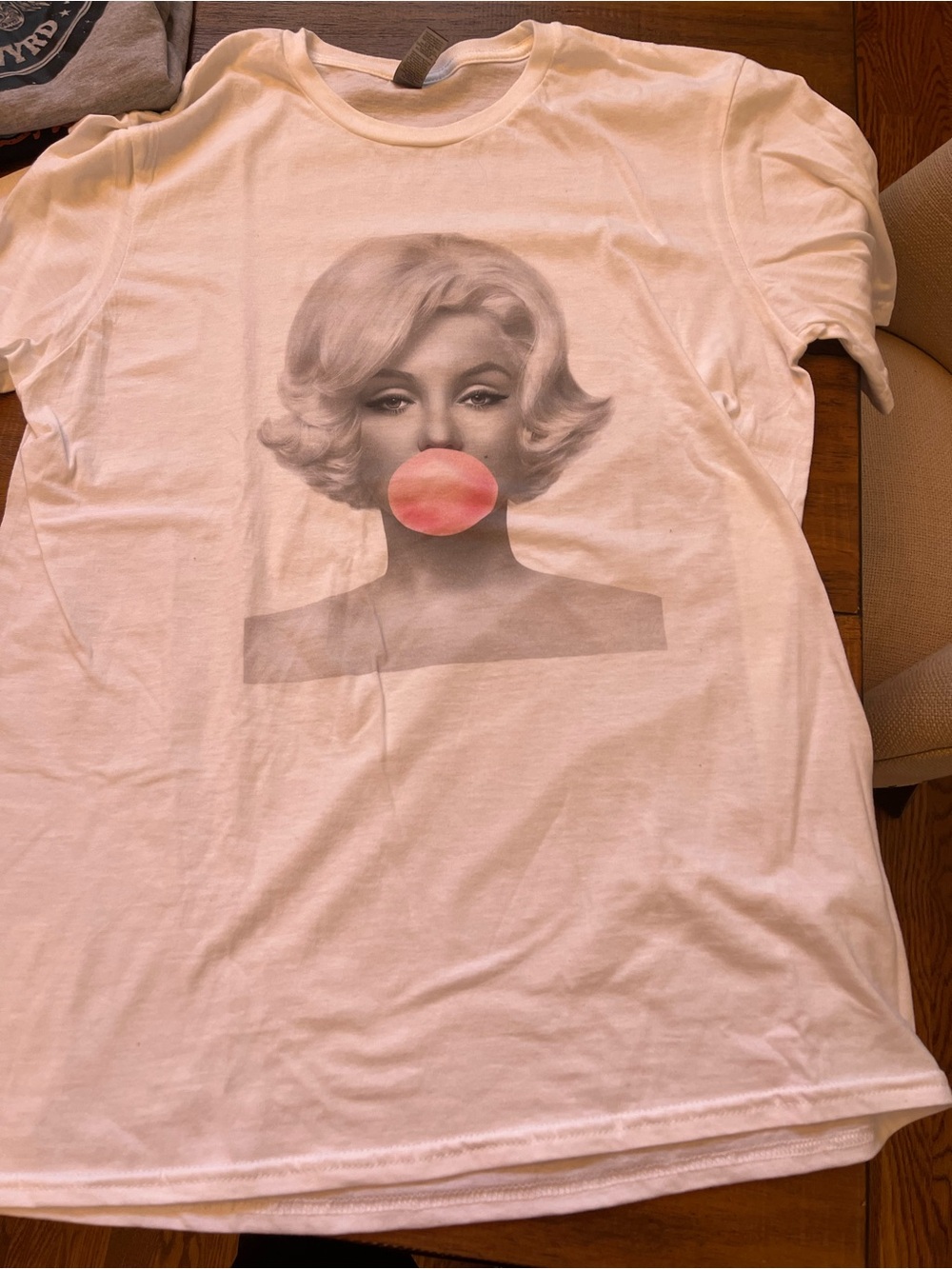 Gildan White Short-Sleeve Tee with Pink Bubble Graphic